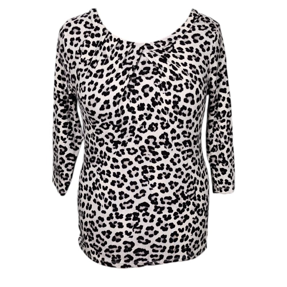 ANN TAYLOR Factory Women's Leopard Animal Print Top Size M Black White